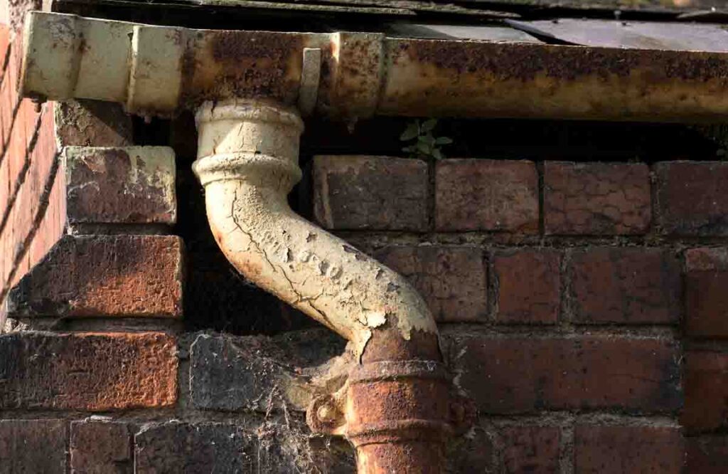 Rusty-cast-iron-gutter-and-pipe_how-to-repair-cast-iron-guttering