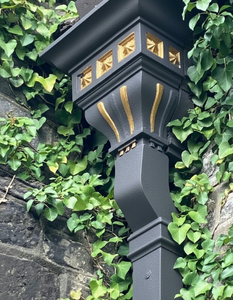 Bespoke-cast-iron-hopper-head_square-pipe_gold-detail.