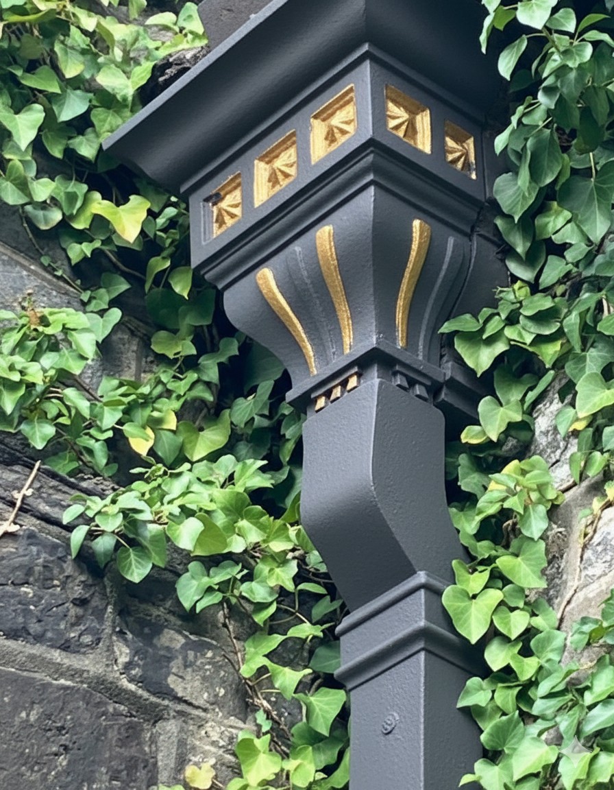Bespoke-cast-iron-hopper-head_square-pipe_gold-detail.