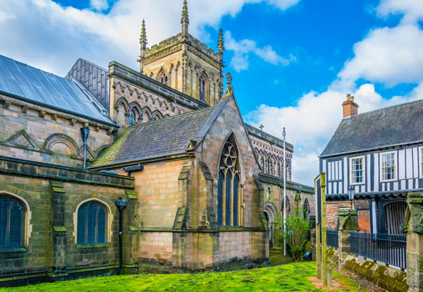St Mary de Castro Church, Leicester, stone elevations with cast iron rainwater goods