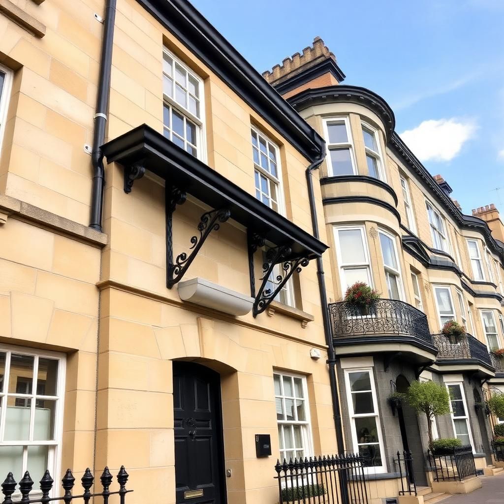 Regency terrace with a cast iron canopy and balconies above the front door