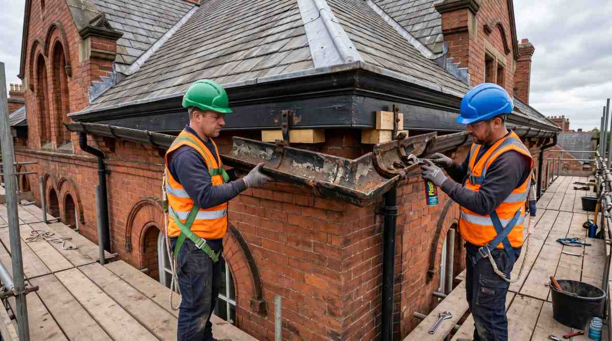 Contractors_removing-and-replacing-cast-iron-guttering