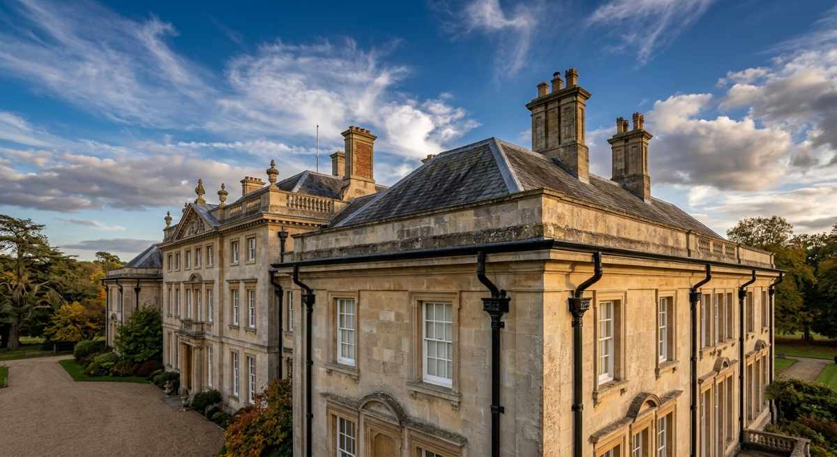 Original cast iron downpipes and guttering on a Grade I listed English country house — Tuscan Foundry Products