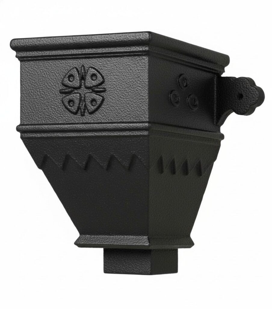 Westminster cast iron hopper head, No.521, quatrefoil and dogtooth moulding
