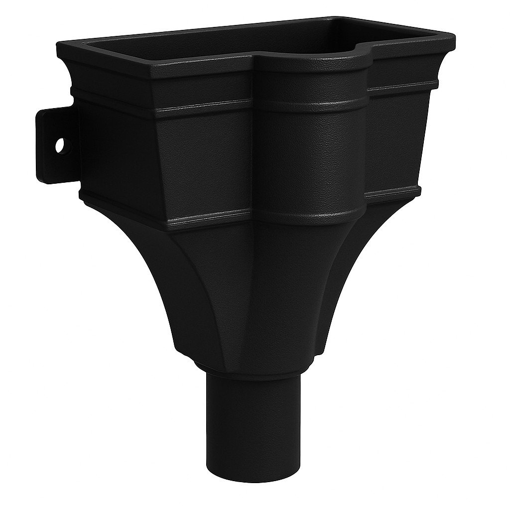 Woodchester cast iron hopper head, twin-outlet box form