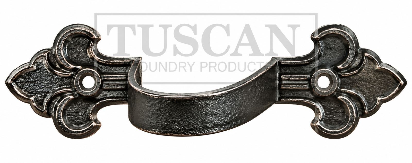 Cast iron ornamental earband pattern G for round downpipes, a curved collar with decorative fleur-de-lis style ears and fixing holes, black finish