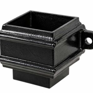 Cast iron square downpipe loose socket with spigot and fixing ear, Tuscan Foundry Products