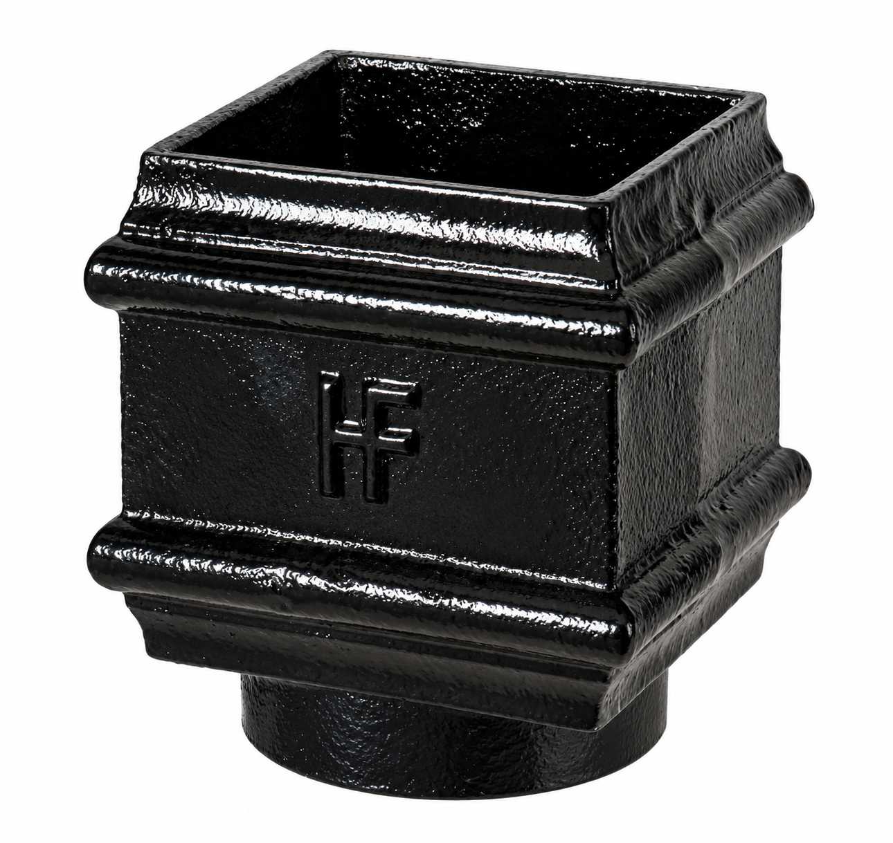 Cast iron square to round downpipe connector, Tuscan Foundry Products