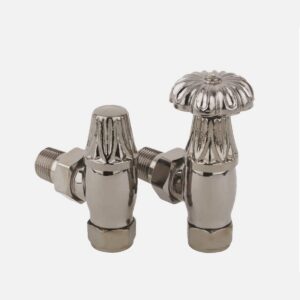 Clarendon ornate angled manual radiator valve set with crown head, black nickel