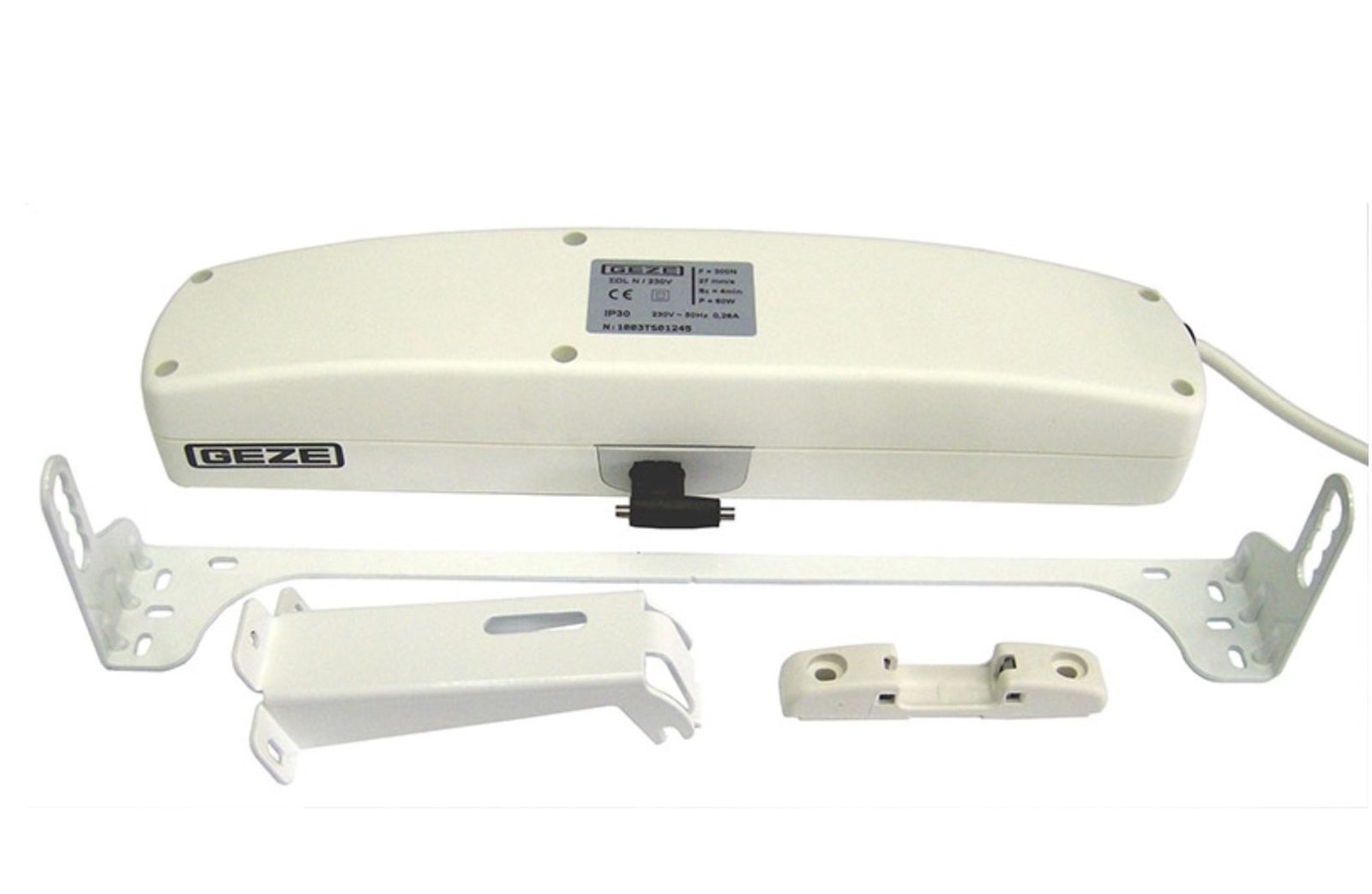 White electric chain actuator for opening a rooflight, with its mounting brackets