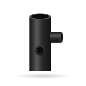 Illustration of a cast iron boss pipe with two threaded bosses at 90 degrees