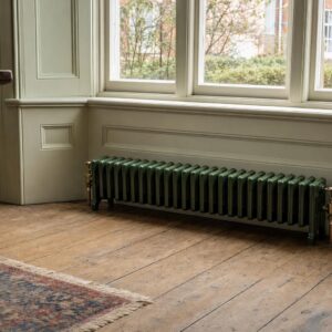 Victorian four-column cast iron radiator, 353mm high, factory painted, in a period room.