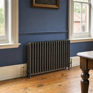 Victorian four-column cast iron radiator, 785mm high, factory painted, in a period room.