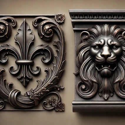 Cast-iron-gutter-embellishment_fleur-de-lys-and-lions-head