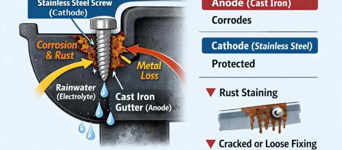 Galvanic-Reaction_Cast-Iron-Gutters-and-Pipes_Stainless-Steel-Fixings